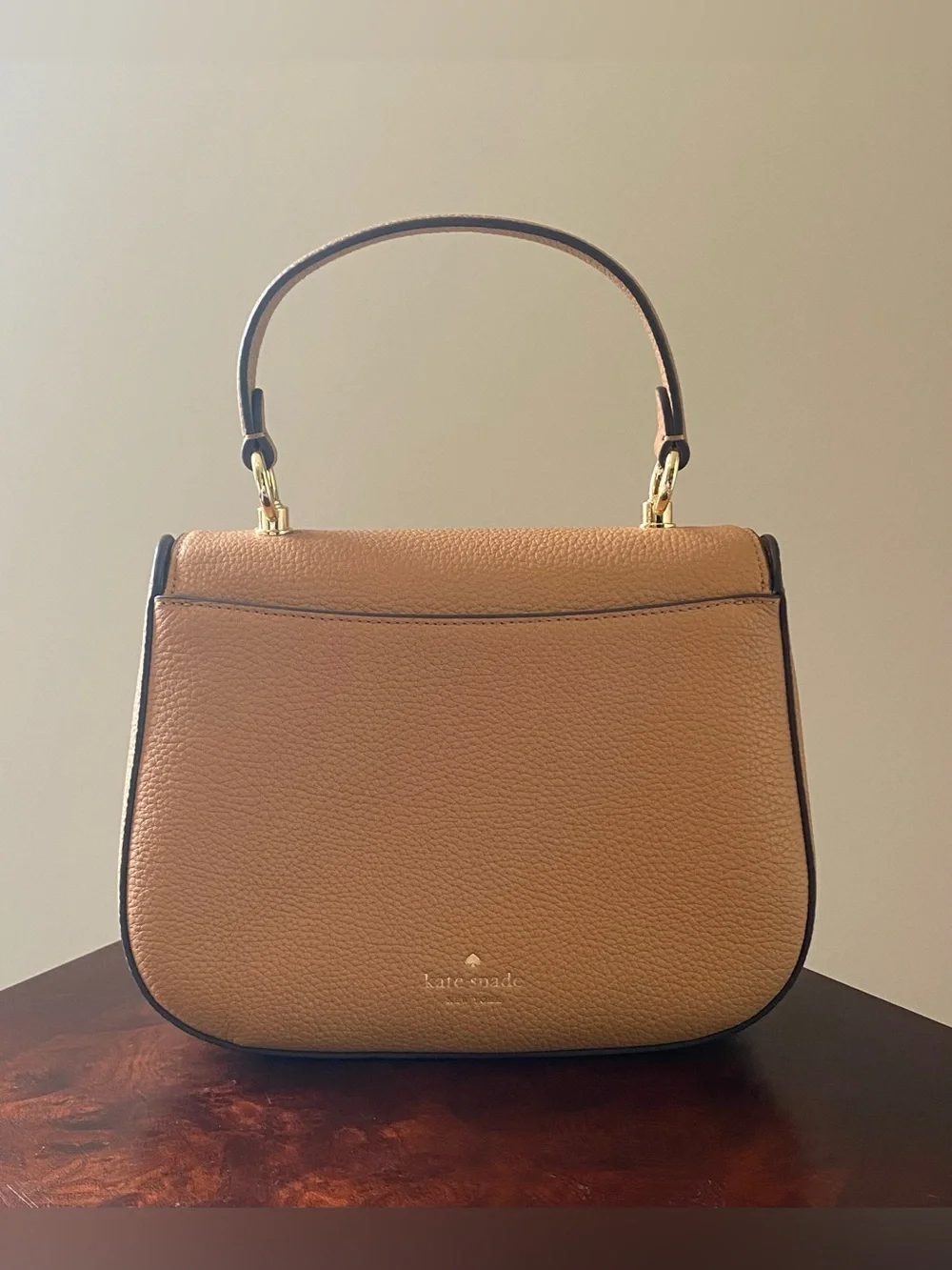 kate spade New York Tan Pebbled Leather Top-Handle Saddle Bag with Gold Hardware
